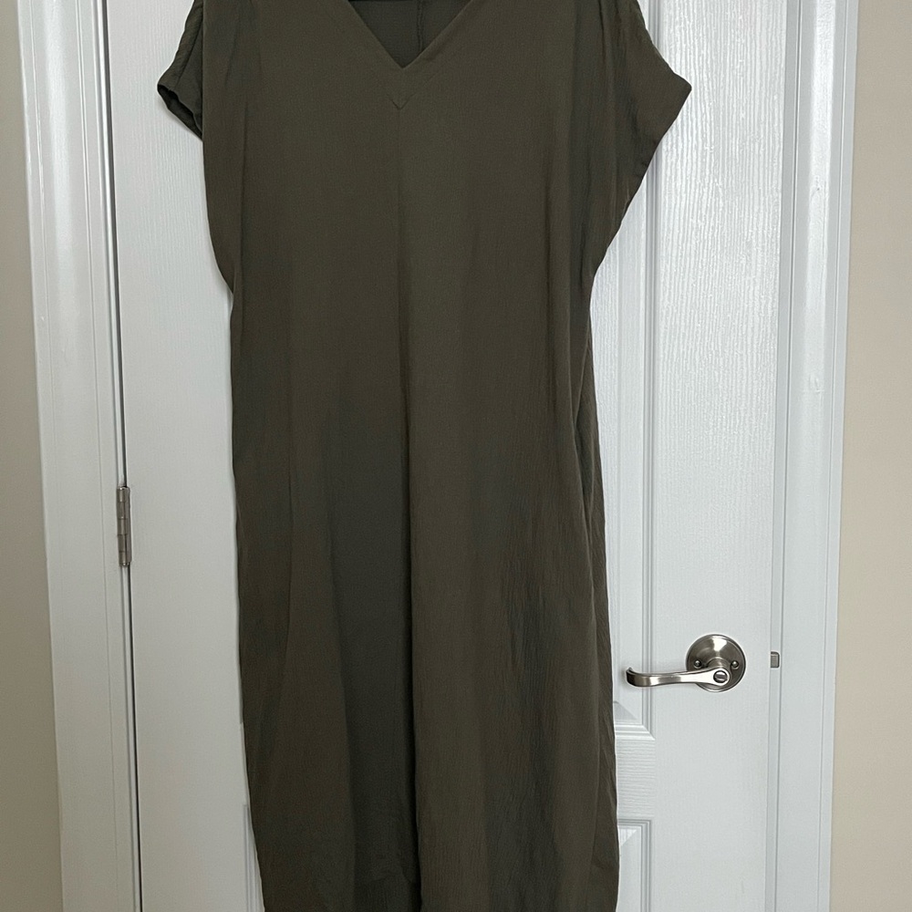 Lands' End Olive Green V-Neck Dress